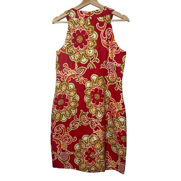 Taylor Women’s Dress Floral Red Sleeveless Silk Linen Halter Neck Lined Zipper - Picture 2 of 13